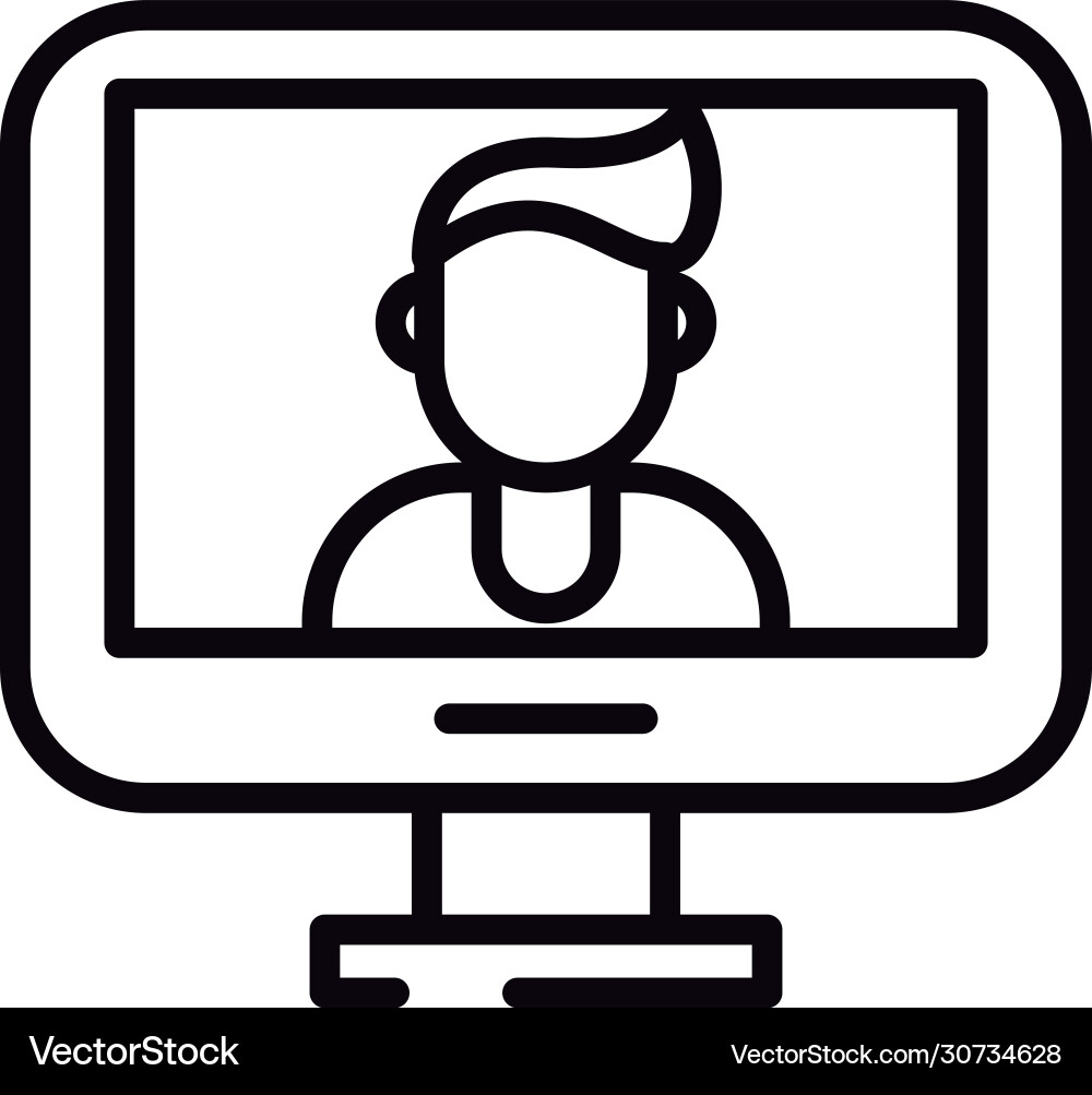 Computer display with person line style icon Vector Image