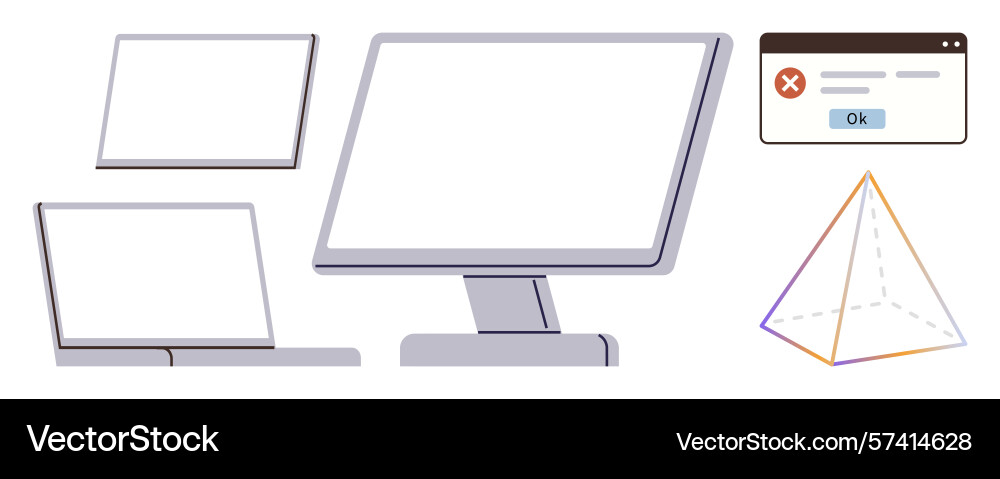 Digital devices and error message representing Digital devices and error message representing vector image