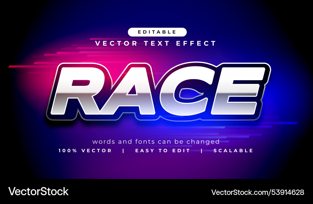 Editable race text style with shiny effect vector image