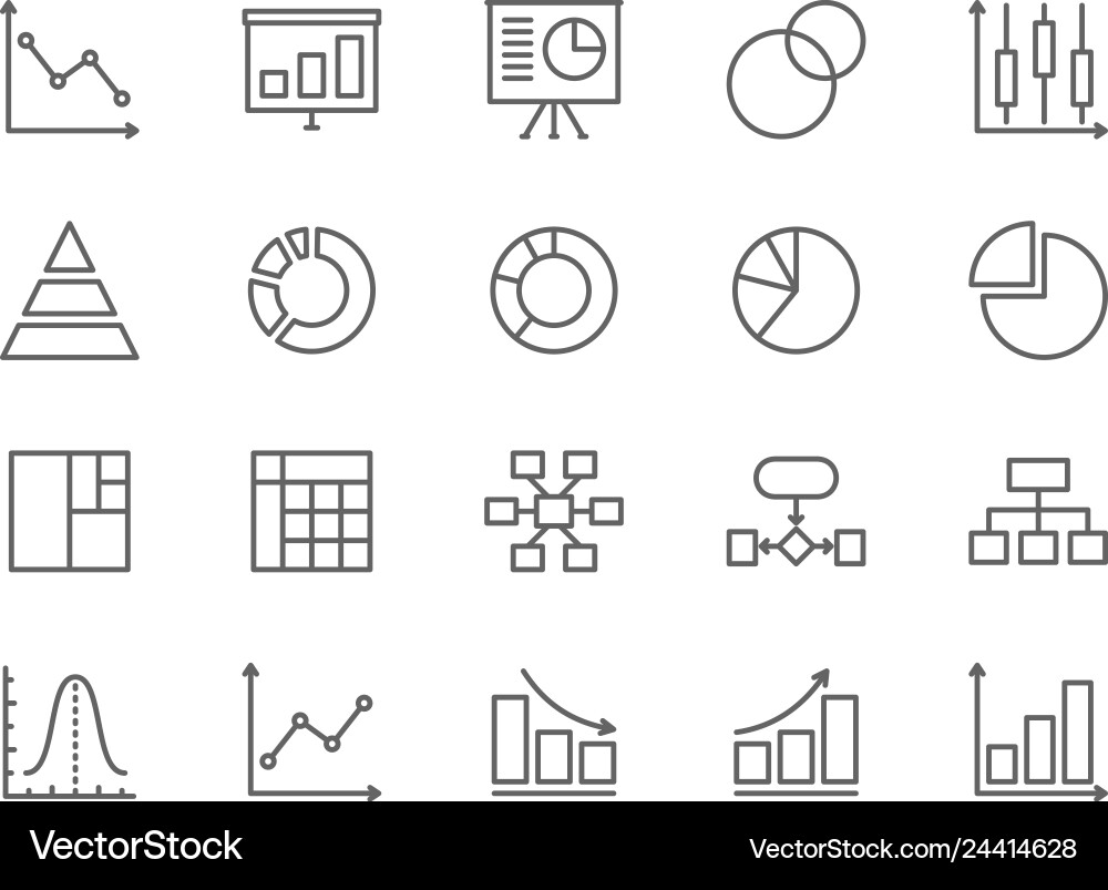 Graph and Chart Line Icons - Data Visualization vector image