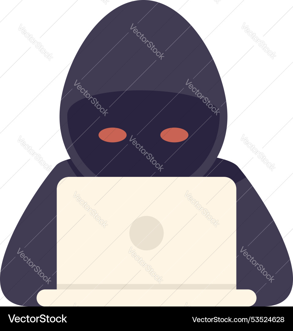 Hacker in a black hood using laptop computer Hacker in a black hood using laptop computer vector image