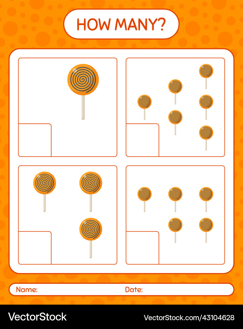 How many counting game with lollipop worksheet Vector Image