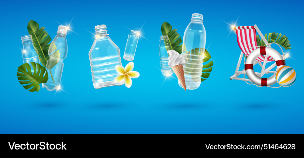 Realistische 3d Sommerferien Symbole Objekte Set Realistische 3d Sommerferien Symbole Objekte Set vektorbild