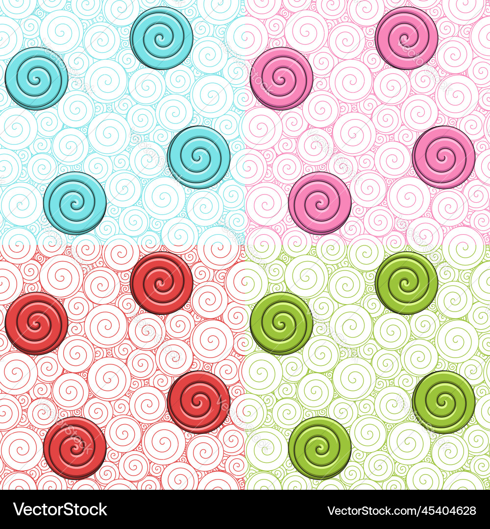 Set of seamless patterns with swirls and candies Set of seamless patterns with swirls and candies vector image
