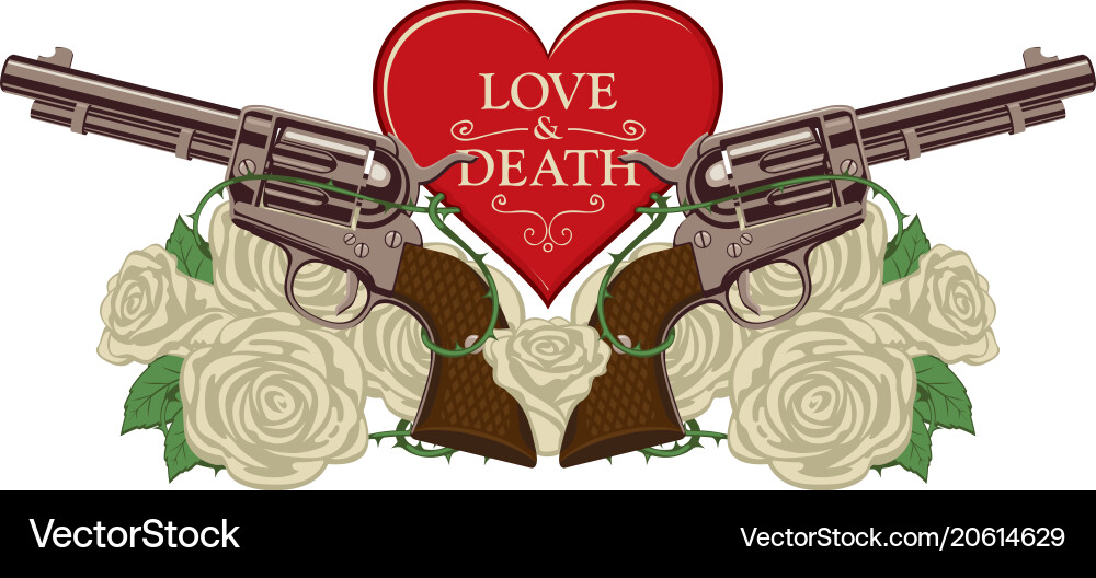 Banner on the theme of love and death with pistols