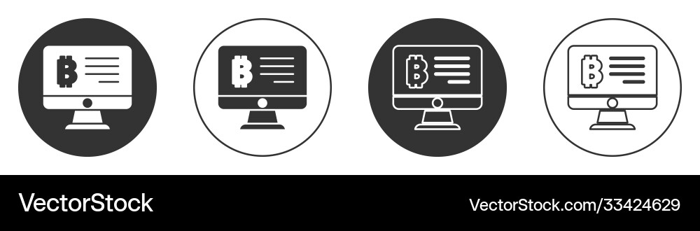 Black mining bitcoin from monitor icon isolated Vector Image