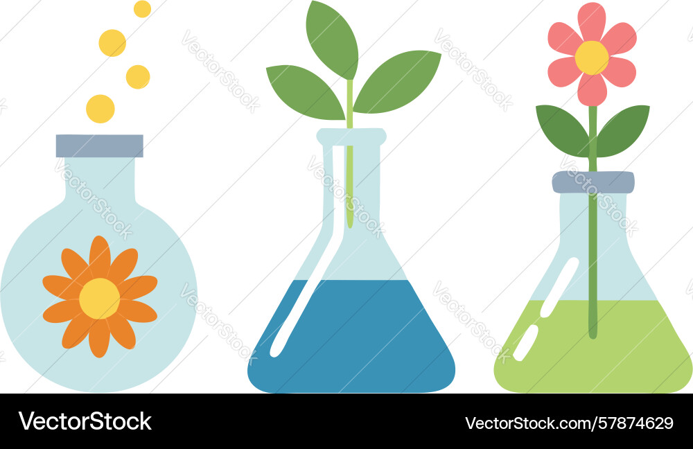 Botanical science lab flasks design generative ai Vector Image