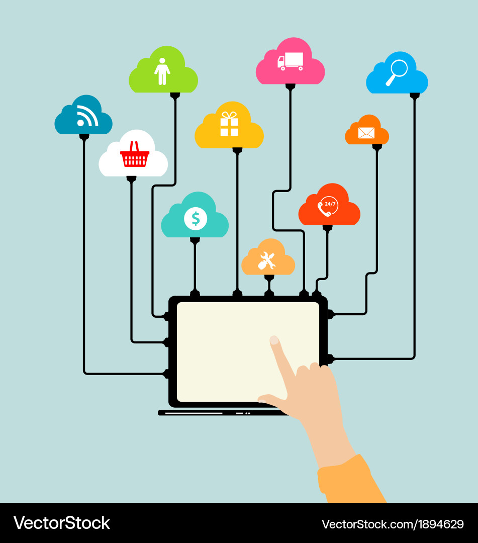 Cloud computing concept on different electronic Vector Image
