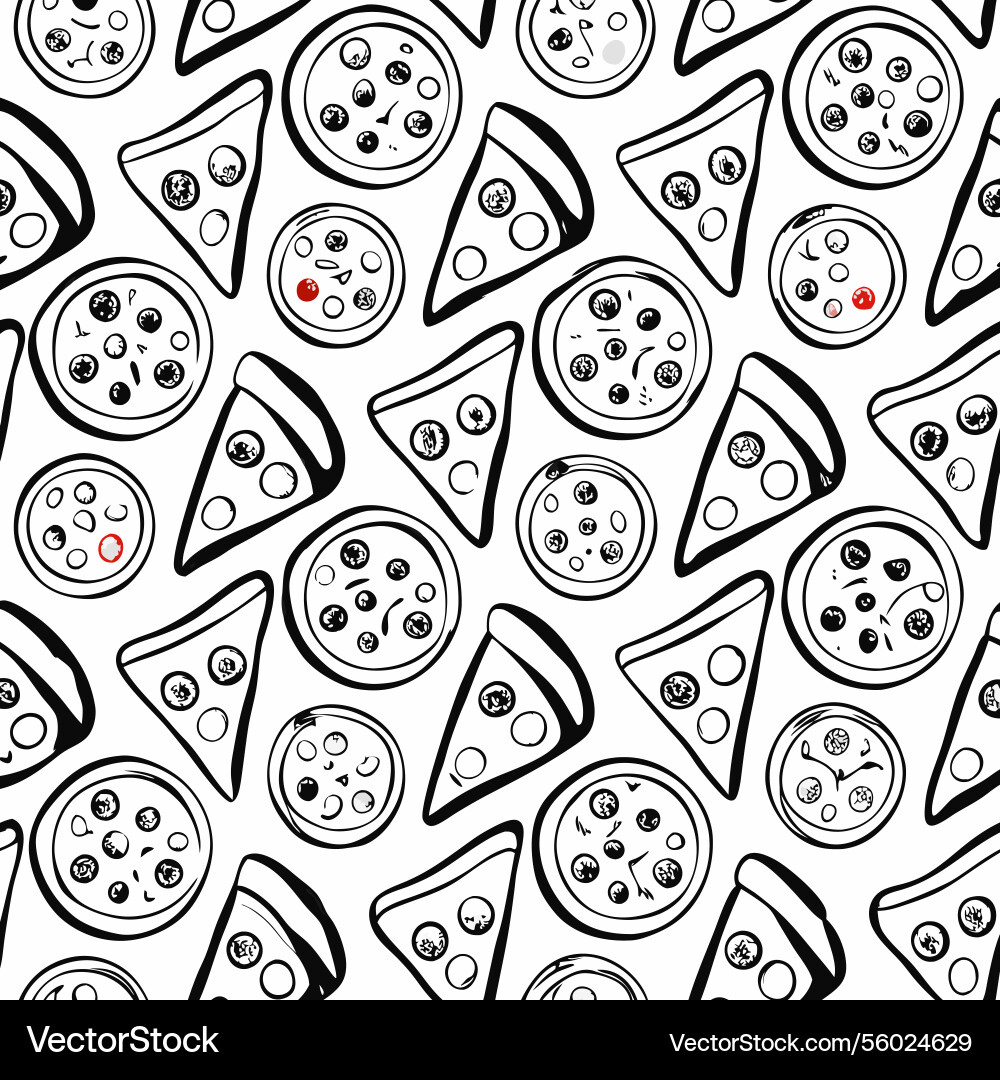 Delicious pizza pattern background with slices Vector Image