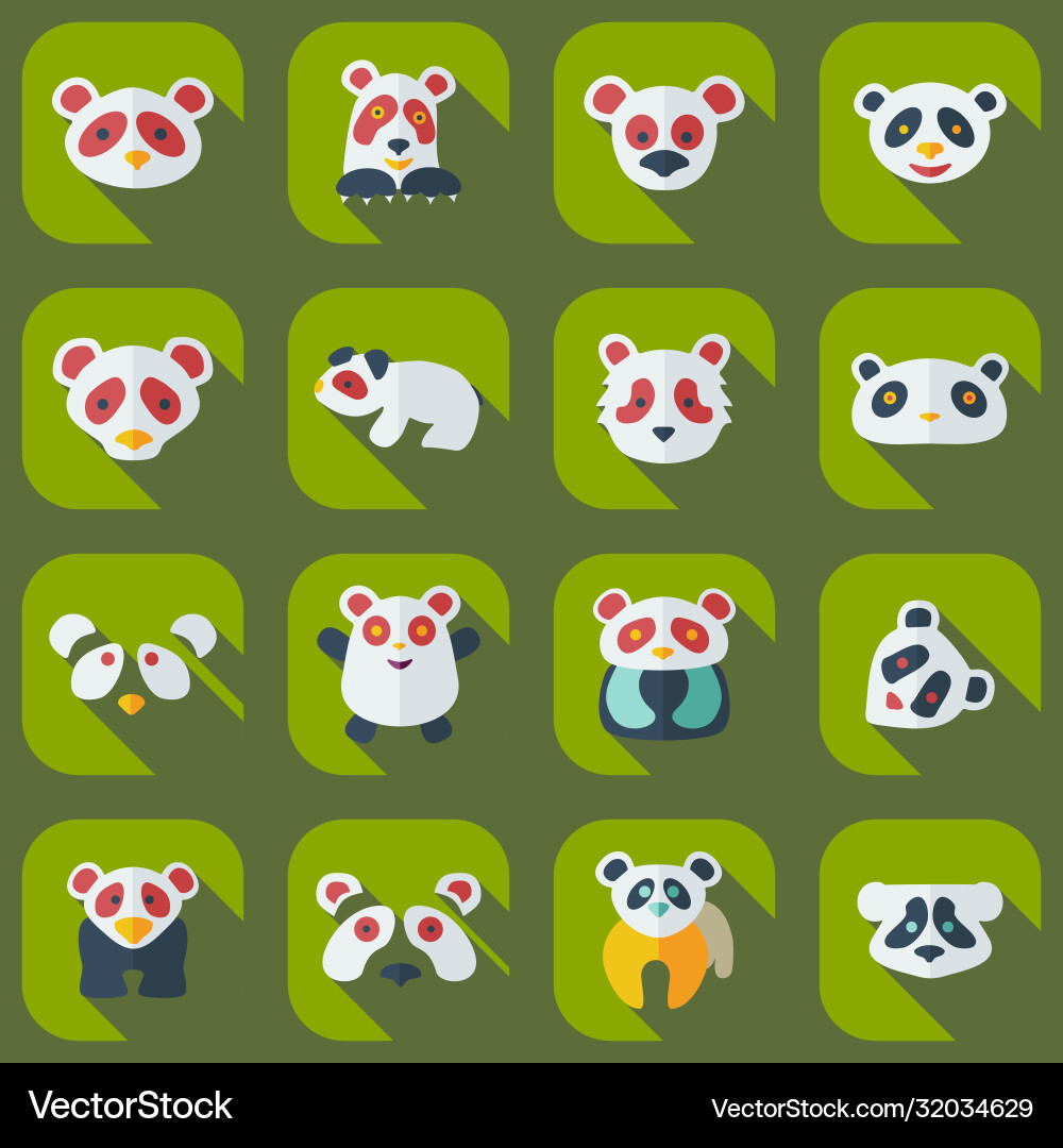 Flat concept set modern design with shadow pandas vector image