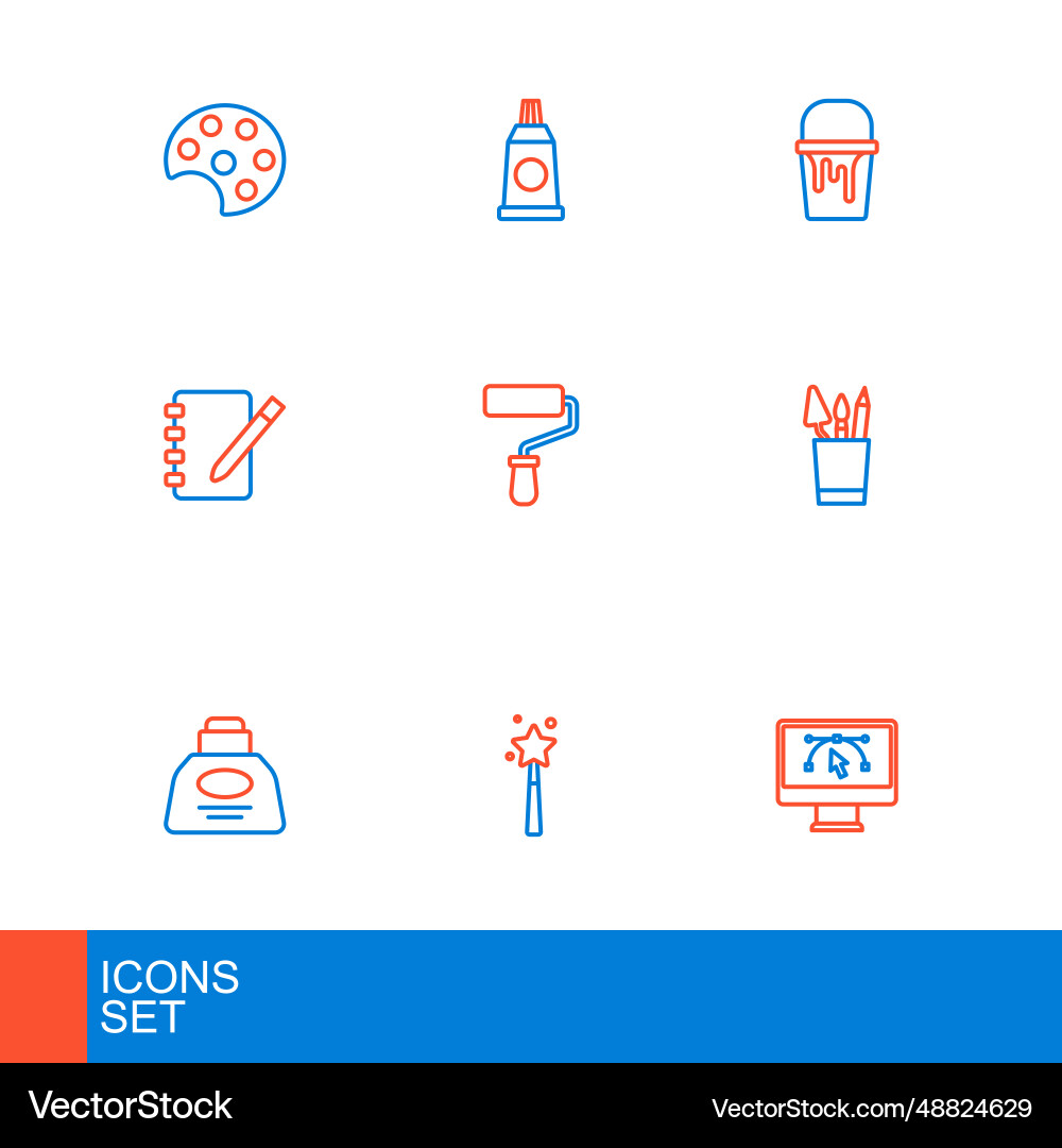 Set line computer with design program magic wand Set line computer with design program magic wand vector image
