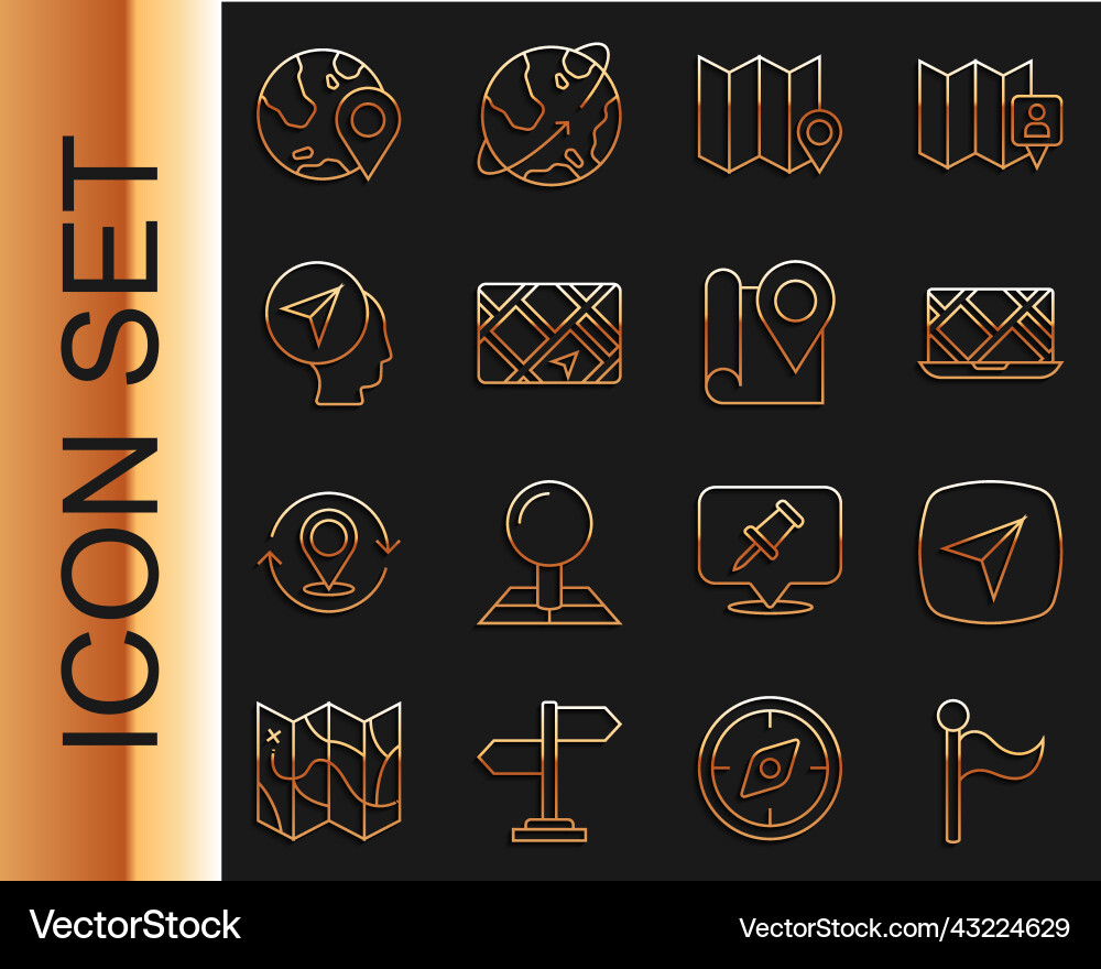 Set line flag city map navigation folded Vector Image