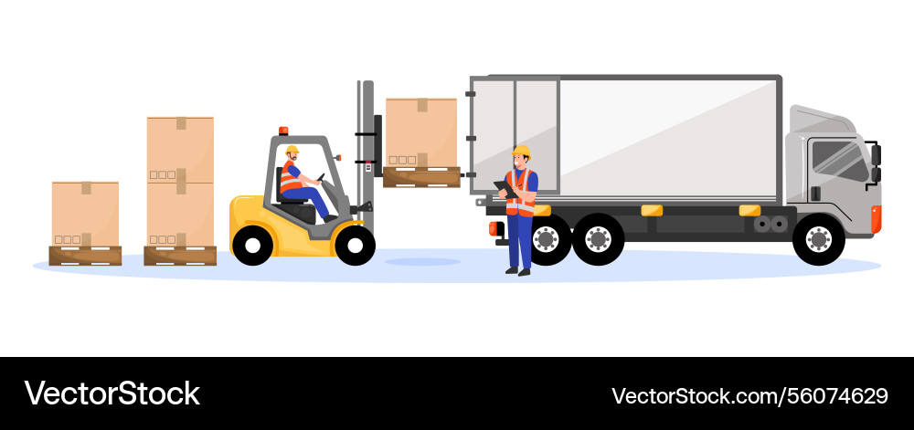Warehouse operations with a forklift loading boxes Vector Image