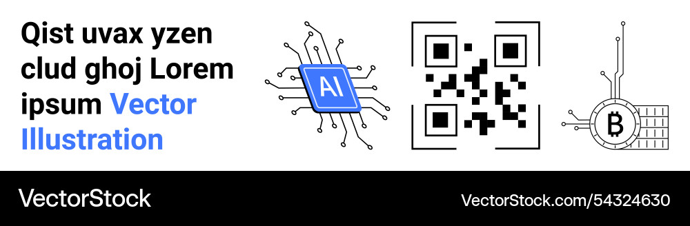 Ai chip qr code and bitcoin blockchain Ai chip qr code and bitcoin blockchain vector image