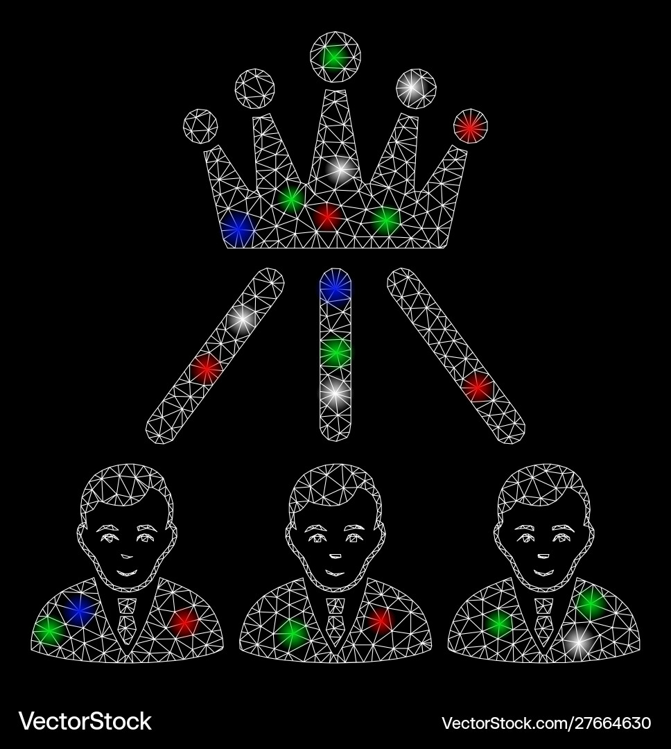 Bright mesh network hierarchy men with flash spots Bright mesh network hierarchy men with flash spots vector image