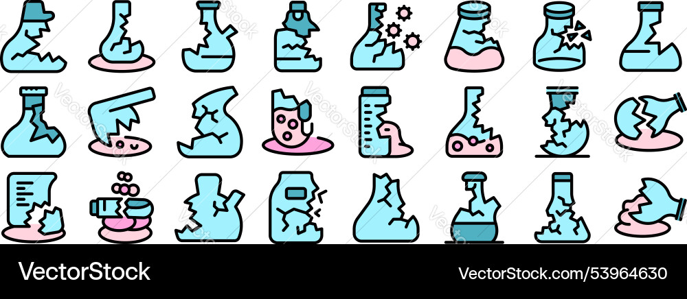 Collection of various broken lab flasks icons vector image