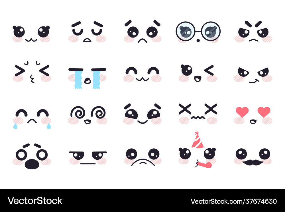Kawaii Gesichter manga face niedliche japanische Zeichen Kawaii Gesichter manga face niedliche japanische Zeichen vektorbild