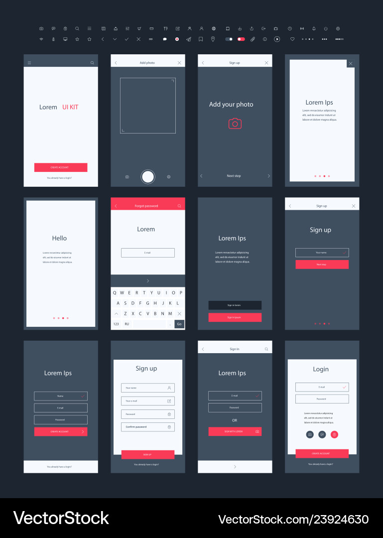 Material design mail app kit for mobile vector image