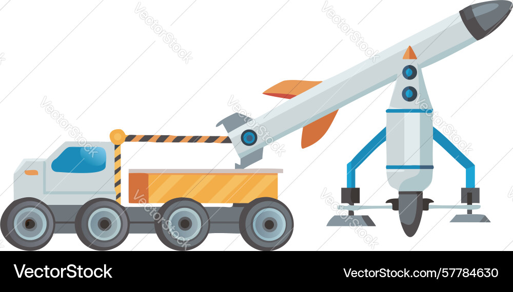 Rocket with mobile launch platform for space Vector Image