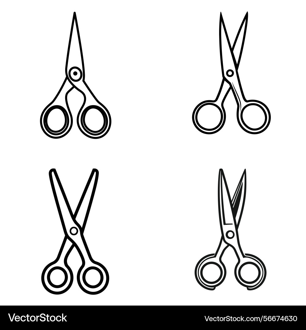Scissors collection line art open and closed Vector Image