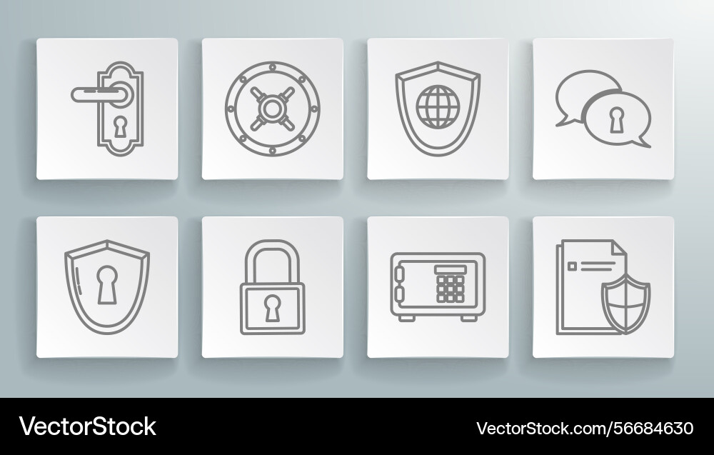 Set line shield with keyhole safe lock document Set line shield with keyhole safe lock document vector image