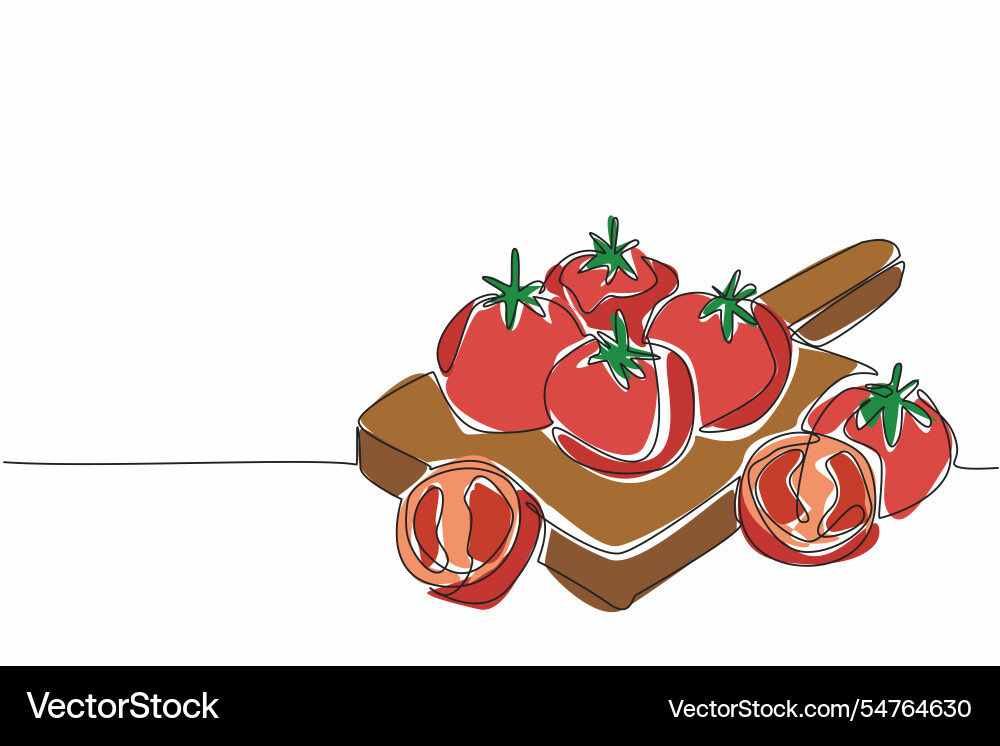 Single continuous line drawing some tomatoes Single continuous line drawing some tomatoes vector image