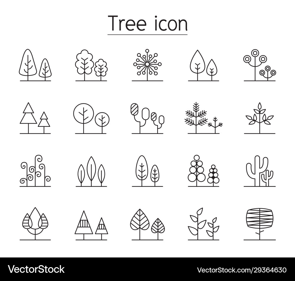 Tree icon set in thin line style Tree icon set in thin line style vector image