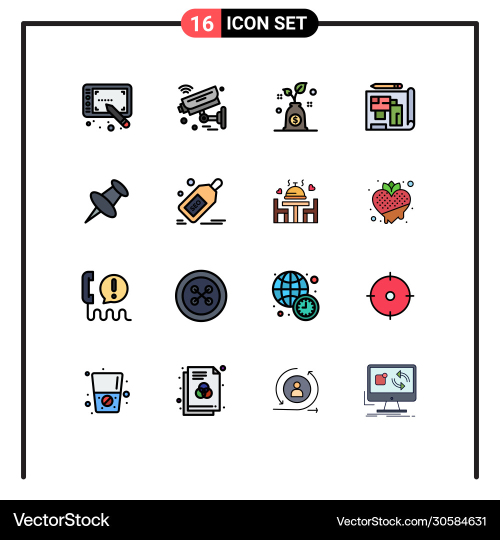 16 user interface flat color filled line pack Vector Image
