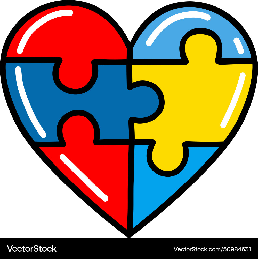 Autism puzzle colorful heart shape pieces Autism puzzle colorful heart shape pieces vector image