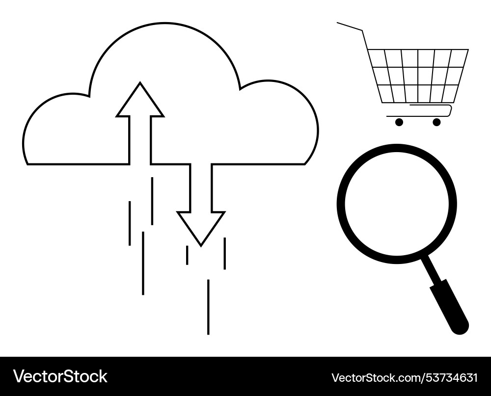 Cloud computing with shopping cart and magnifying Vector Image
