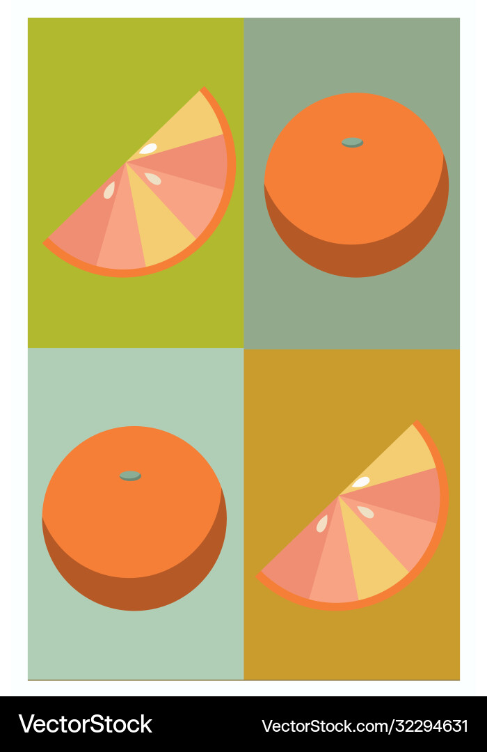 Flat style oranges and slices on different color vector image