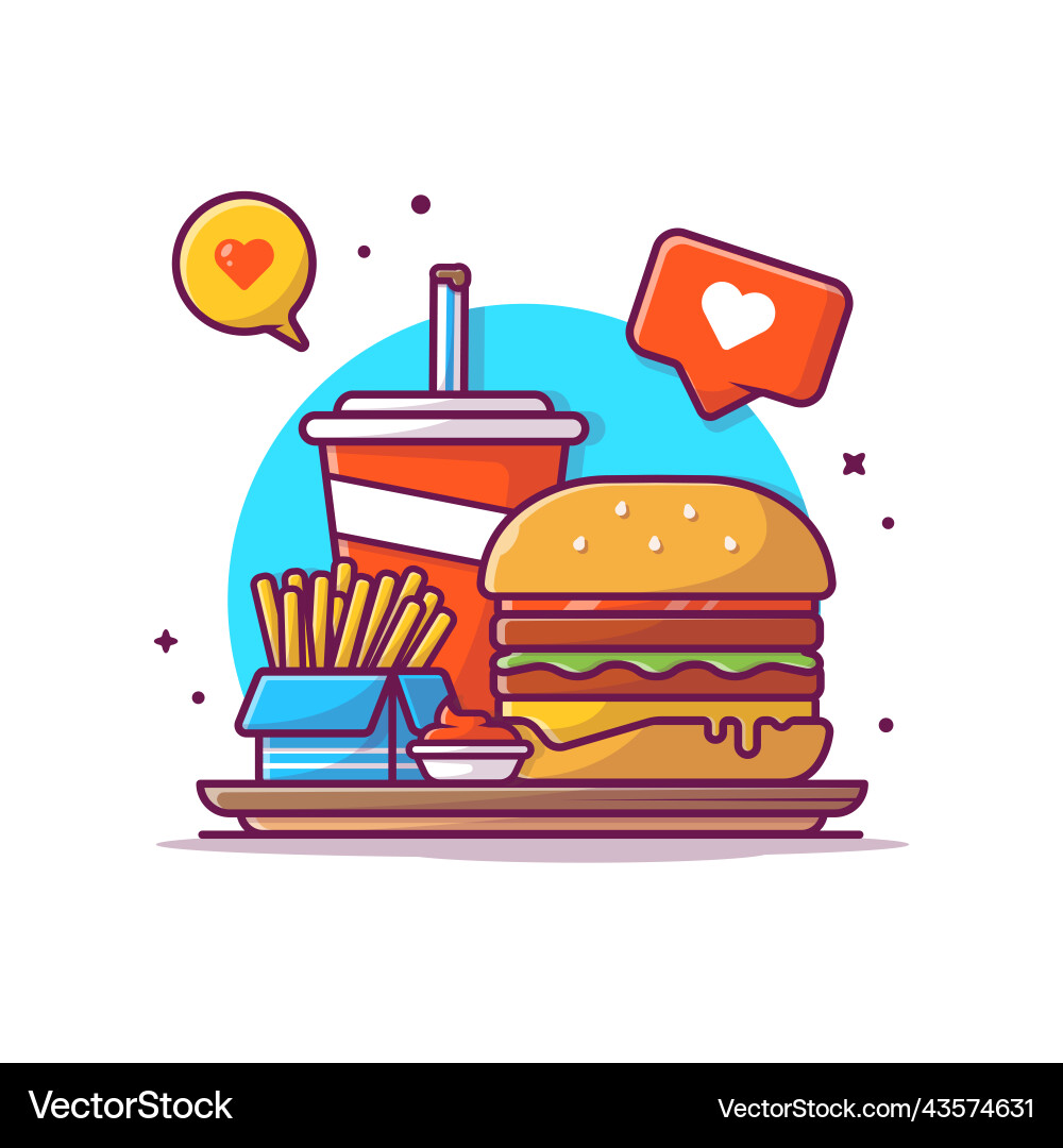 Liebe Burger Soda und Fön fries Cartoon Liebe Burger Soda und Fön fries Cartoon vektorbild