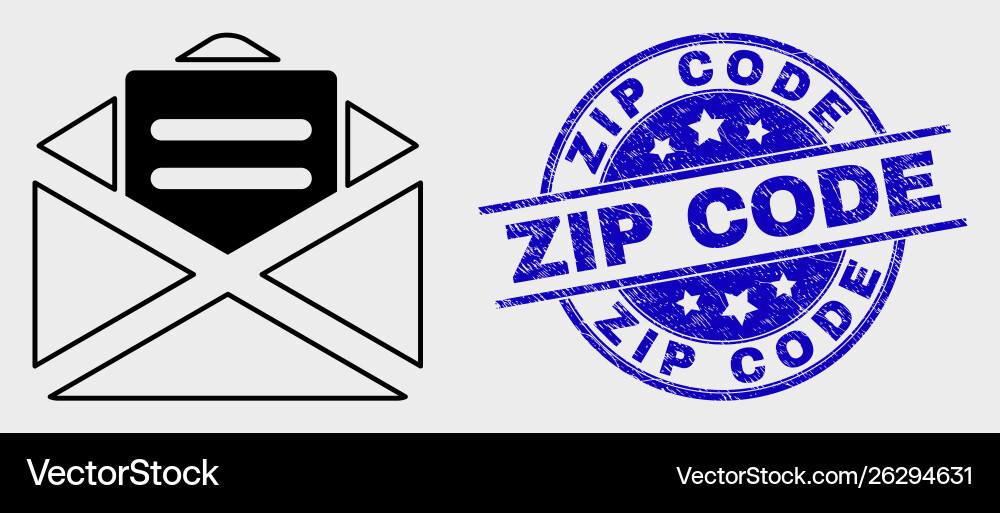 Linear open mail icon and grunge zip code vector image