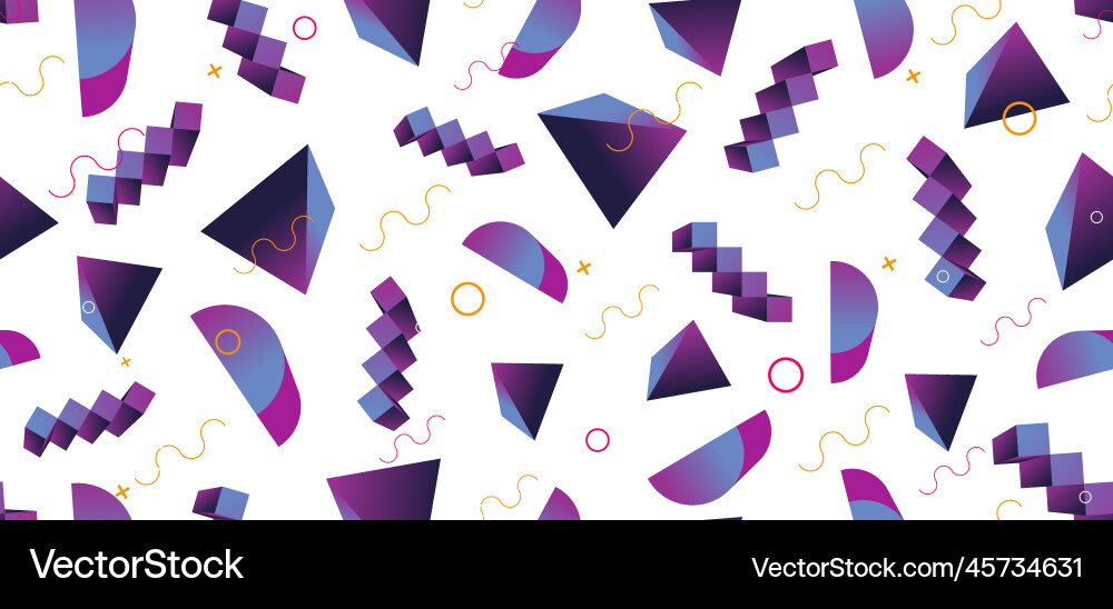 Memphis 90s background seamless pattern with 3d Memphis 90s background seamless pattern with 3d Vector Image