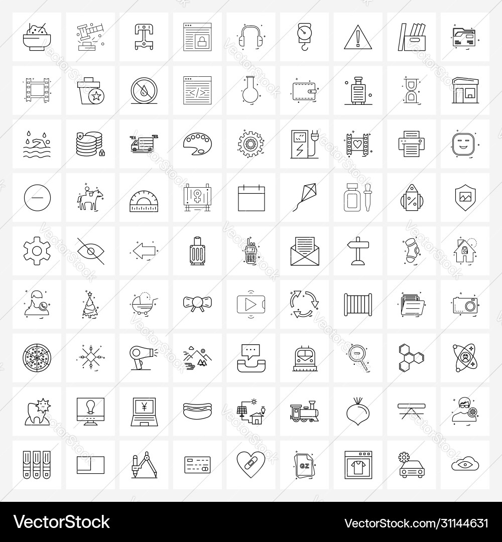 Modern style set 81 line pictograph grid based vector image