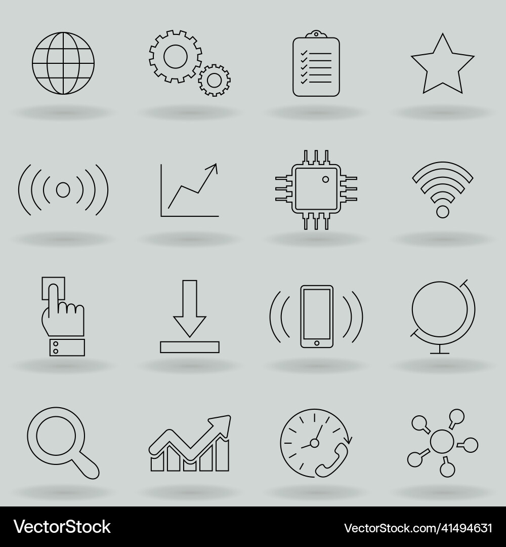 Set of data analysis related technology line Set of data analysis related technology line vector image