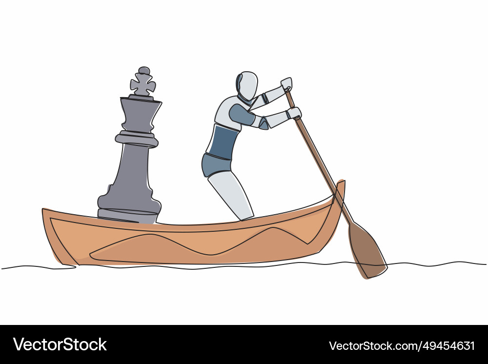 Single continuous line drawing robot sailing away Single continuous line drawing robot sailing away vector image