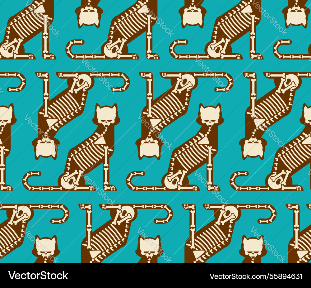 Skeleton cat pattern seamless skull and bones Skeleton cat pattern seamless skull and bones vector image