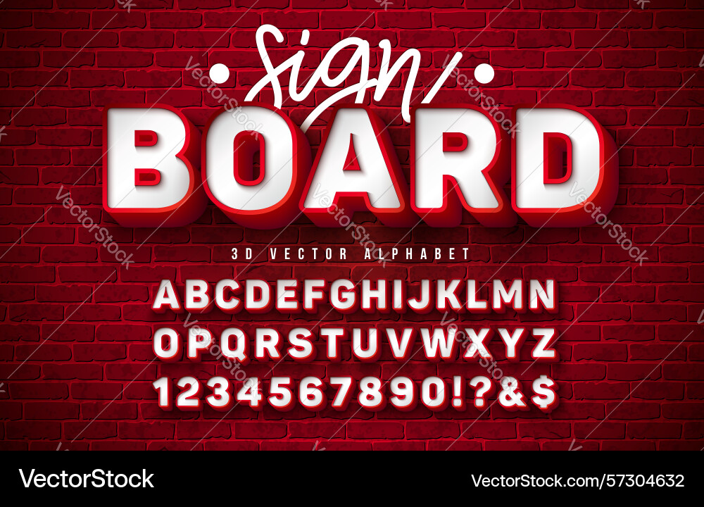 3d alphabet signboard font set with frame 3d alphabet signboard font set with frame vector image