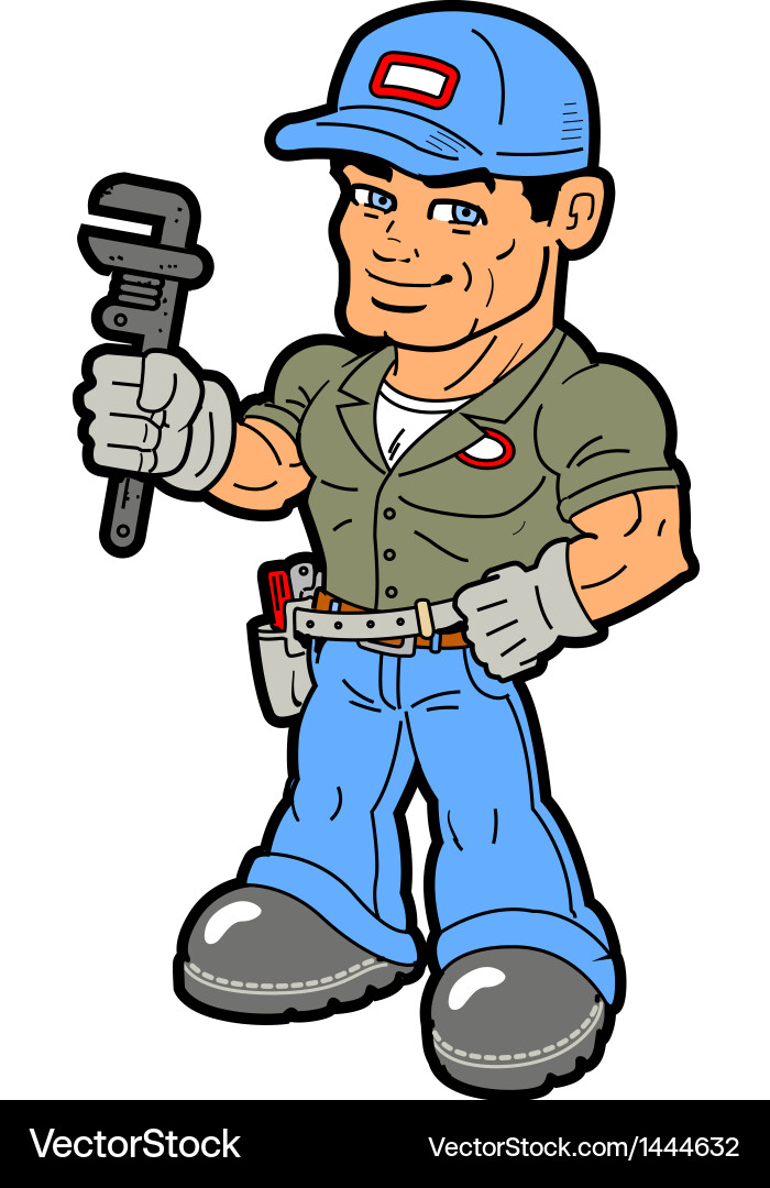 Cheerful Handyman with Wrench vector image