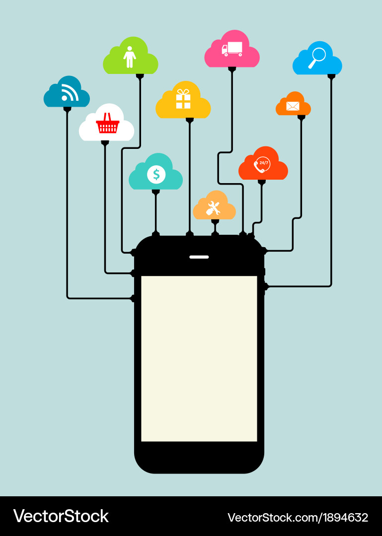 Cloud computing concept on different electronic vector image