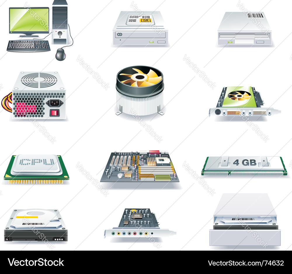 Computer Hardware Icon Set vector image