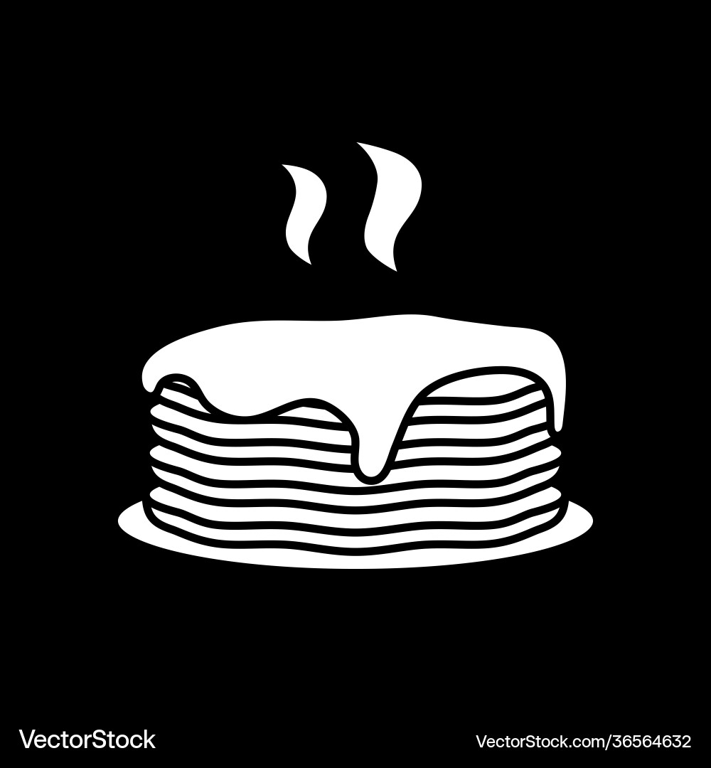 Hot pancakes with syrup dark mode glyph icon Vector Image