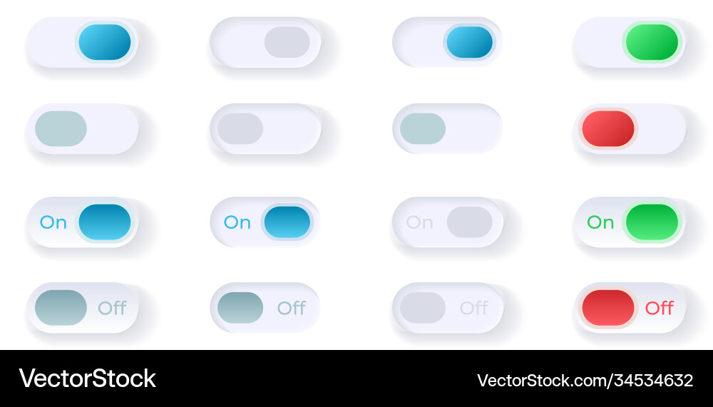 On and off switches ui elements kit On and off switches ui elements kit vector image
