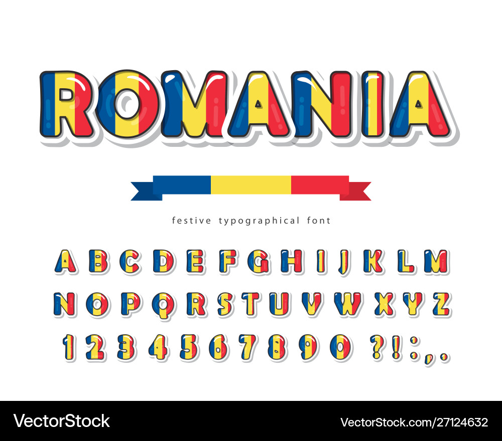 Romania Flag Cartoon Font Vector Image