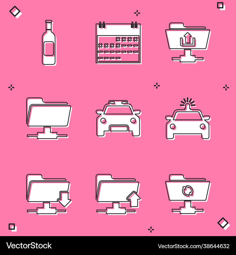 Set bottle wine calendar ftp folder upload Vector Image