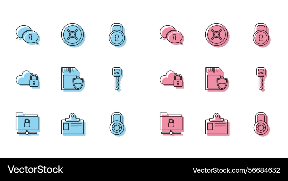 Set line ftp folder and lock identification badge Set line ftp folder and lock identification badge vector image