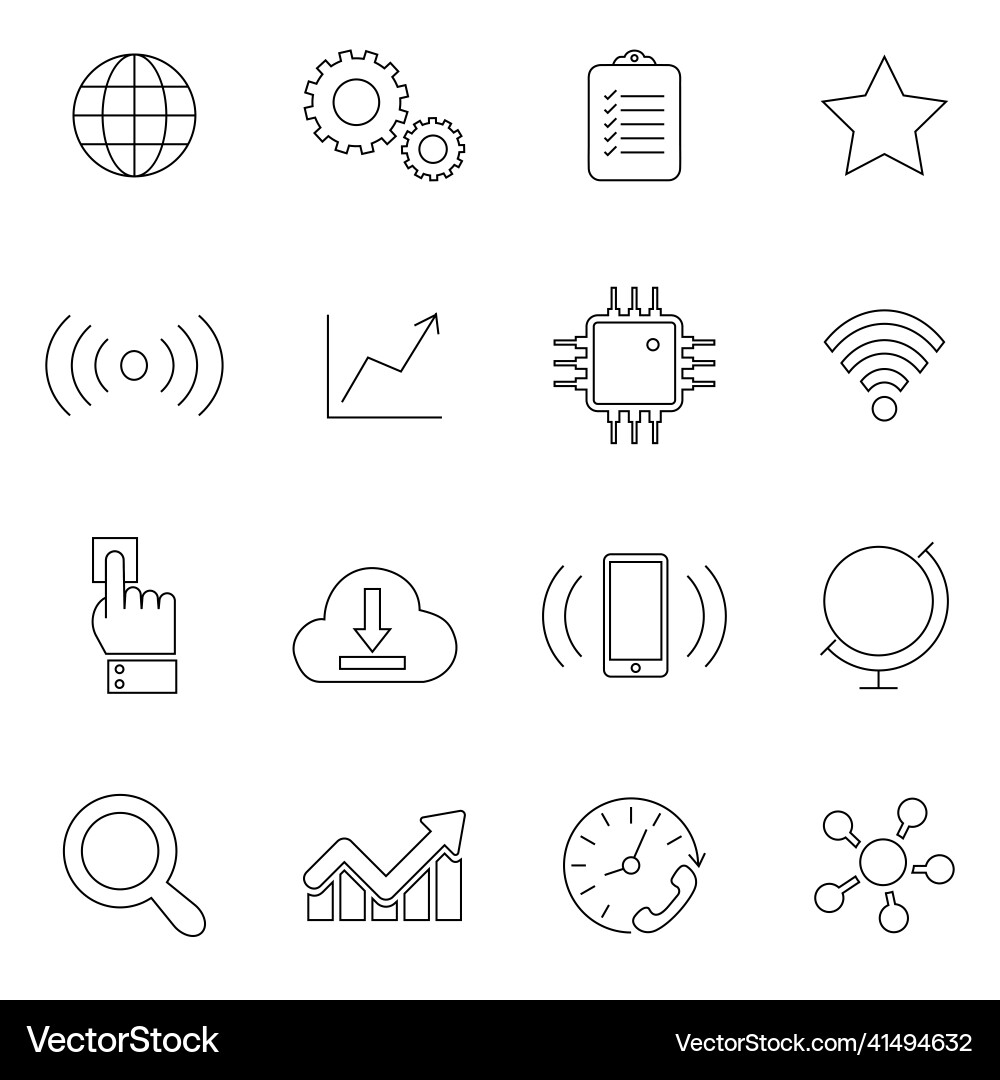 Set of data analysis related technology line Set of data analysis related technology line vector image