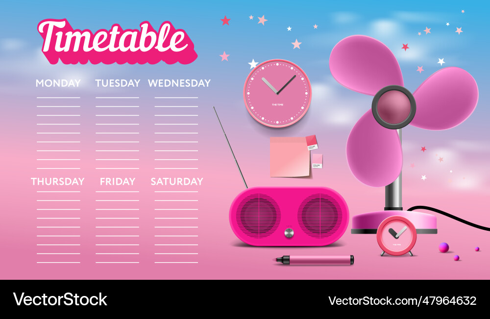 Timetable in barbie style weekly planner back vector image