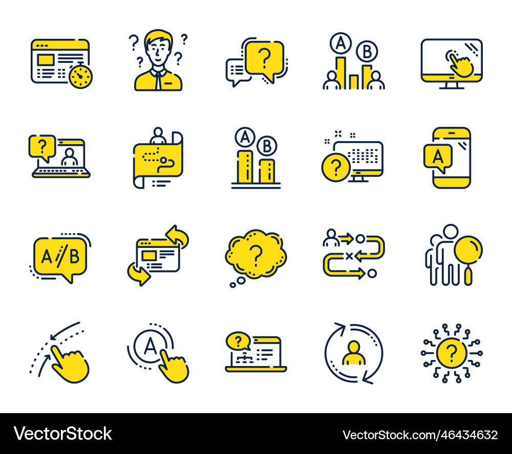 Ux line icons set of ab testing journey path map Ux line icons set of ab testing journey path map Vector Image